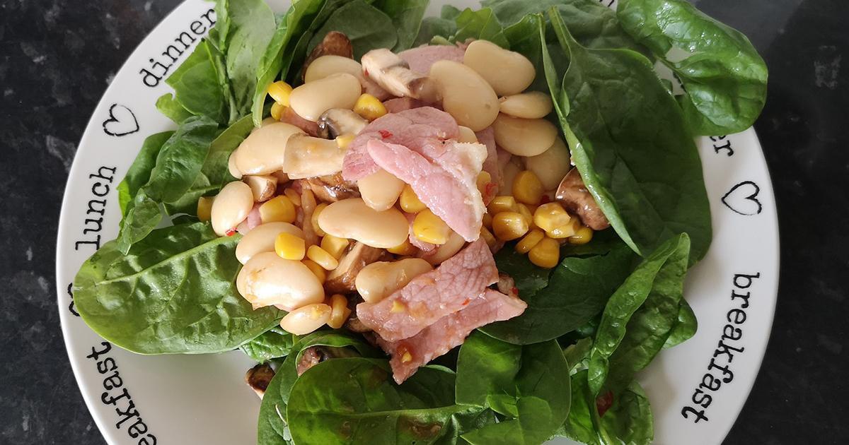 Gluten Free Bacon with Butter Beans and Spinach