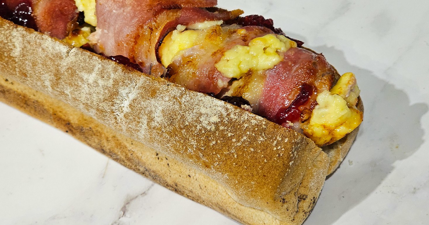 Gluten Free Jumbo Stuffed Pig in Blanket Hotdog