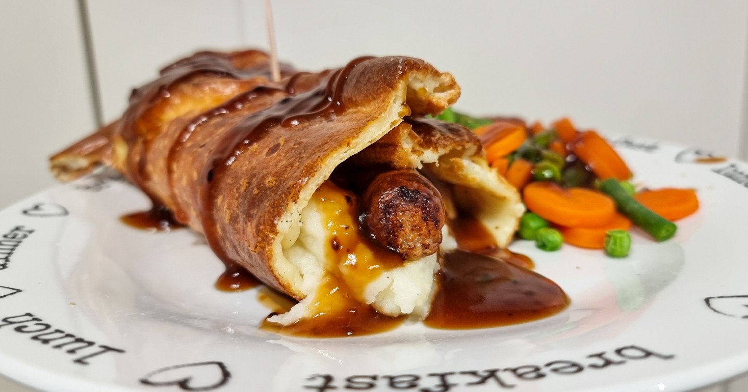Gluten Free Sausage and Mash Yorkshire Pudding Wrap