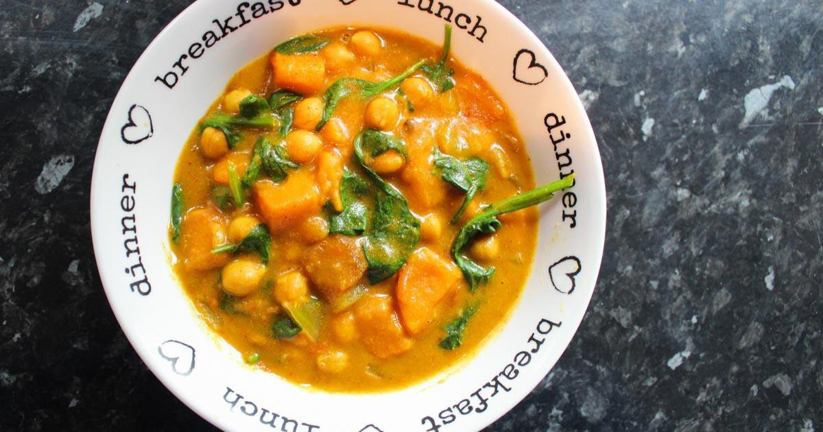 Gluten Free Sweet Potato, Chickpea and Spinach Curry