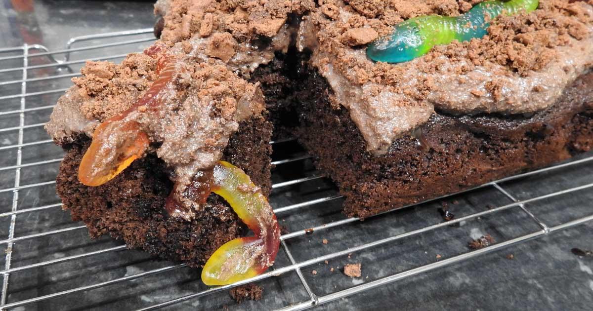 Gluten Free Worm Chocolate Poke Cake